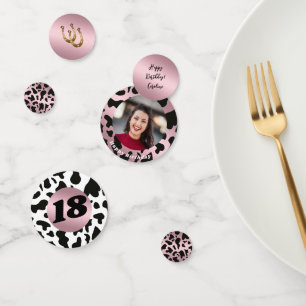 Confettis Photo & Rose Gold Black Cow Spots avec fer à cheva