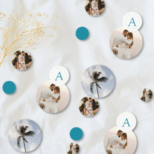 Confettis Photos de palmiers à monogramme Mariage sur la pla