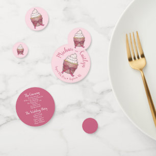 Confettis Pink Bow Cupcake Love Cake Wedding Programme