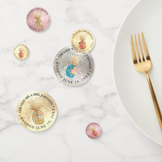 CONFETTIS PIXDEZINES FAUX FEUILLE+ALOHA PINEAPPLES (Groupe)