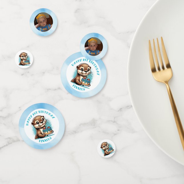 Confettis Premier anniversaire du garçon à thème Otter Perso (Groupe)