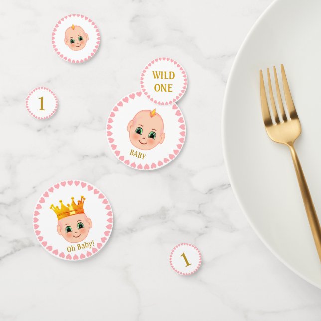 Confettis Première fête d'anniversaire de bébé & Cœurs sur f (Groupe)
