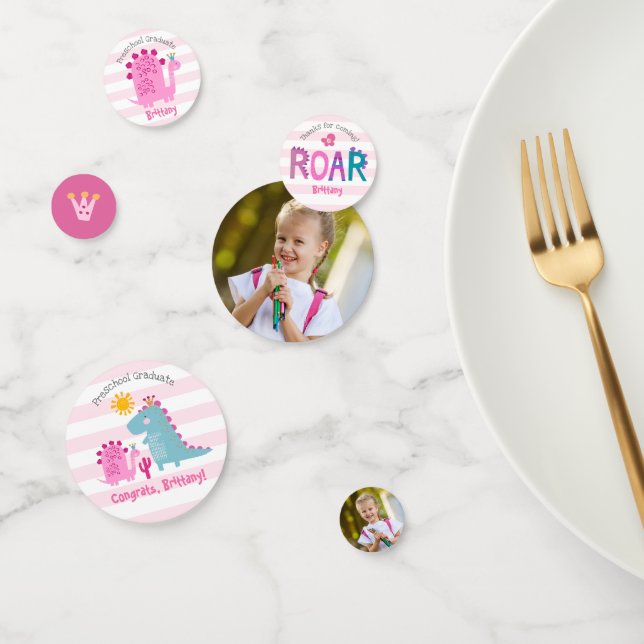Confettis Preschool Graduation Pink Dinosaur Girl 2 Photo (Groupe)