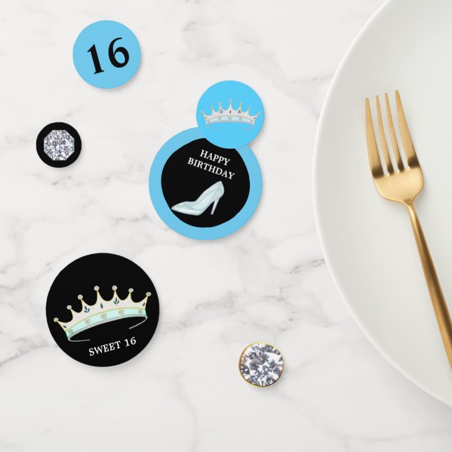 Confettis Princesse 16e anniversaire sur bleu turquoise & no (Groupe)