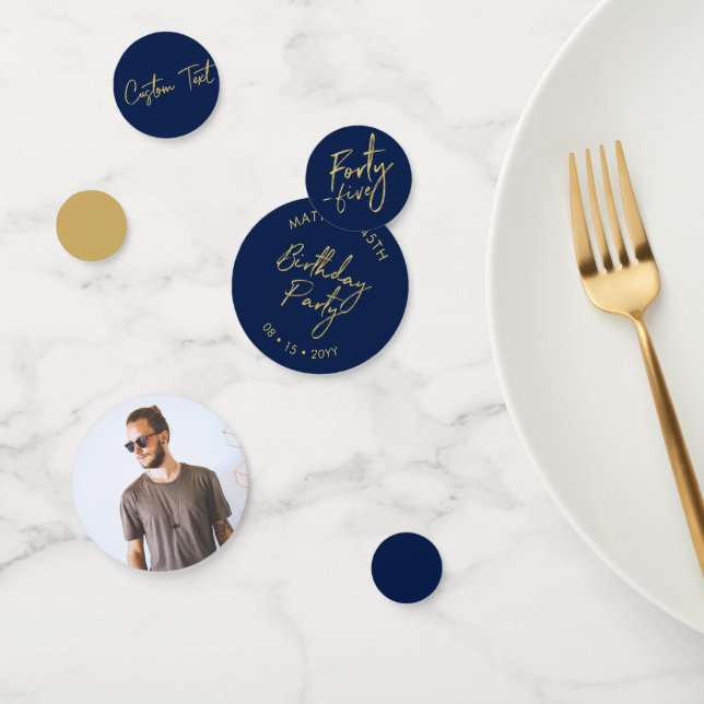 Confettis Quarante-cinq | Gold & Navy Blue 45th Birthday Par (Groupe)