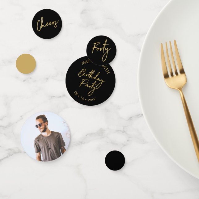 Confettis Quarante | Gold & Black Modern 40th Birthday Party (Groupe)