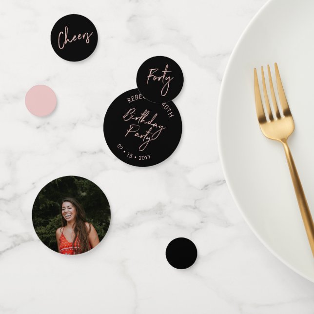 Confettis Quarante | Or Rose & Noir Moderne 40e Anniversaire (Groupe)