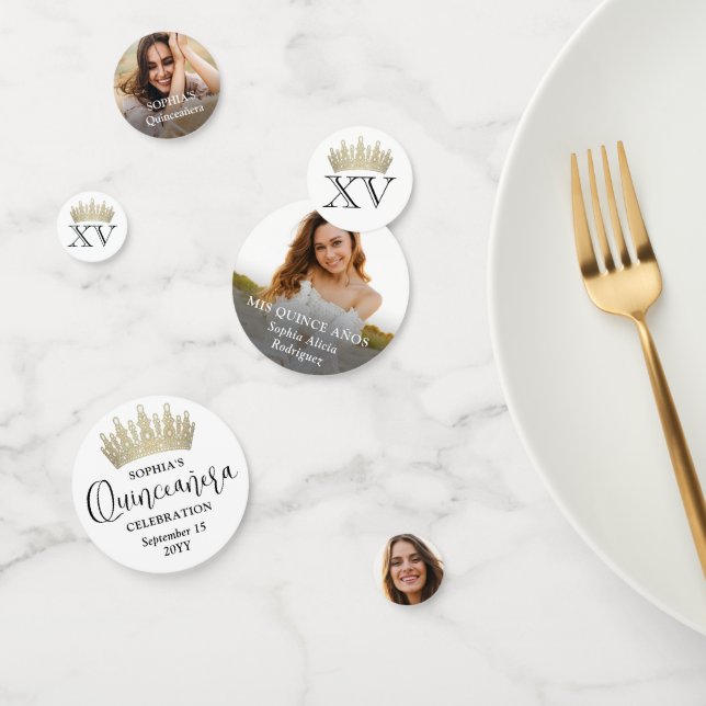 Confettis Quinceañera Photos & Gold Crown Mis XV Chic Modern (Groupe)