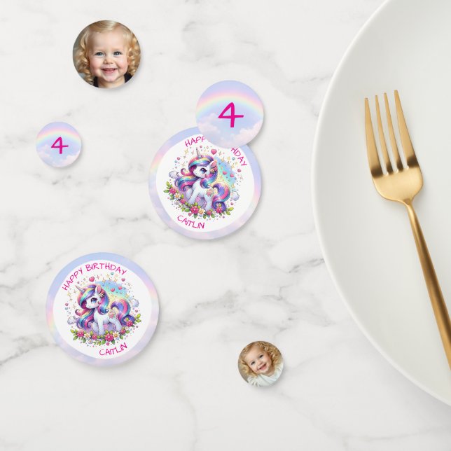 Confettis Rainbow Unicorn Girl's Birthday Party Personalized (Groupe)
