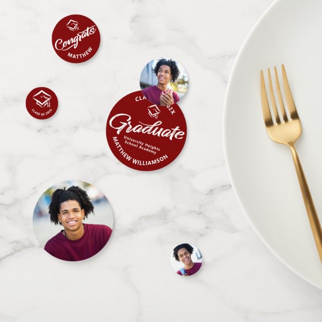 Confettis Red Graduation 3 Photo Bold Script Casquette Minim (Groupe)