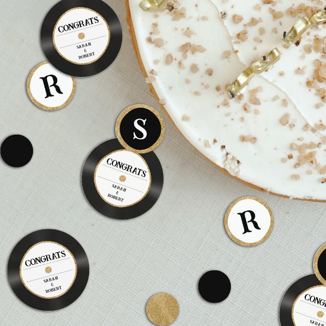Confettis Retro Gold Parties scintillant Vinyl Record Monogr (Retro Gold Glitter Vinyl Record Monogram Congrats Confetti
)