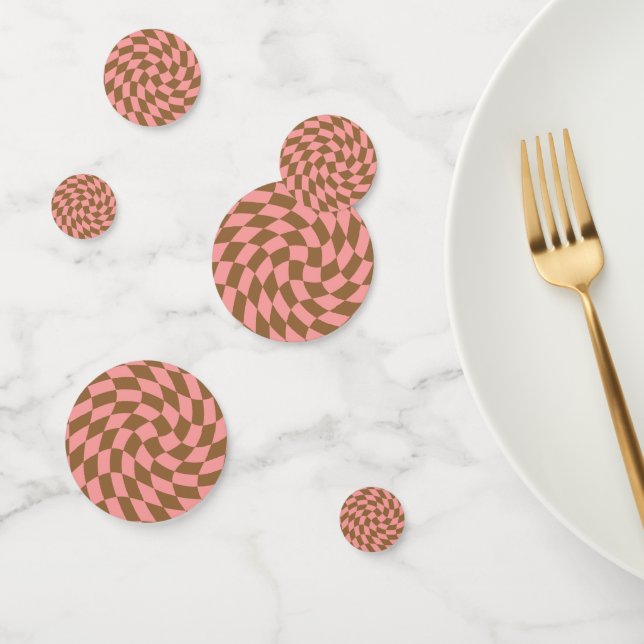 Confettis Retro Pastel Pink Chèques Brown Warped Checkerboar (Groupe)