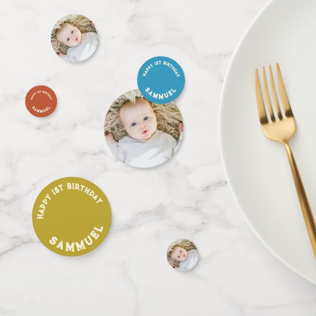 Confettis retro personnalisé photo bébé vintage 1er annivers (Groupe)