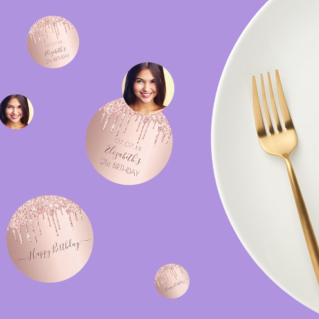 Confettis Rose de fête d'anniversaire gouttes d'or photo (Créateur téléchargé)