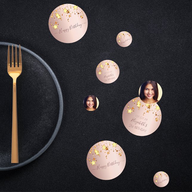 Confettis Rose de fête d'anniversaire or photo étoiles d'or  (Créateur téléchargé)