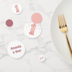 Confettis Rose Gold et Ballon Rose Numéro 1er Anniversaire
