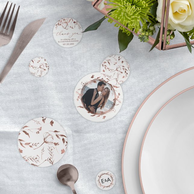 Confettis Rose Gold Feuille Fleur Sauvage Printemps Monogram (Créateur téléchargé)