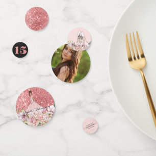 Confettis Rose Gold Floral Personnalisé Quinceañera Party