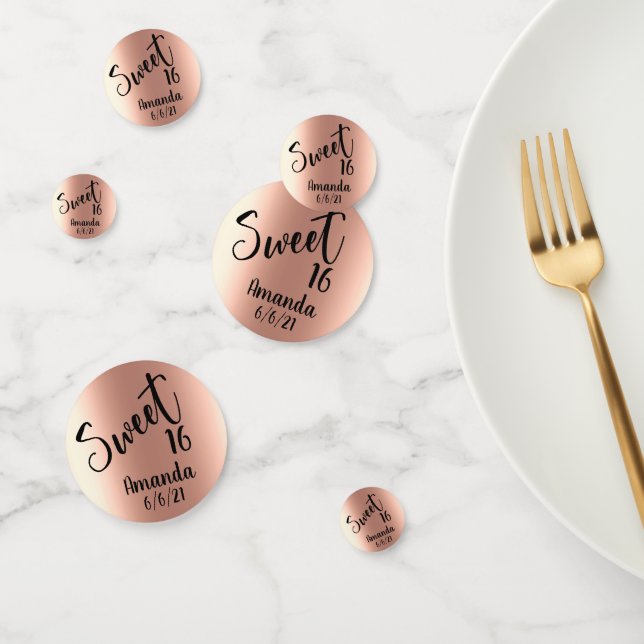 Confettis Rose Gold Foil Personnalisé Douce 16 Seize (Groupe)