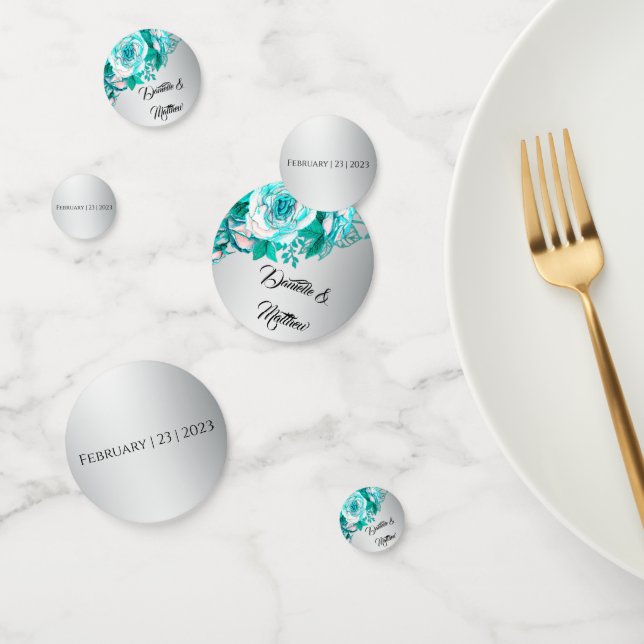 Confettis Roses Boho Aqua sur Mariage Silver (Groupe)