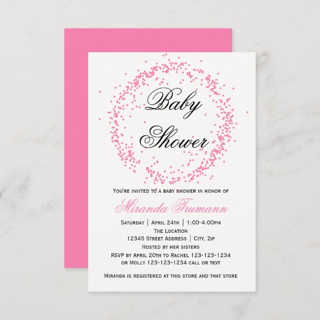Confettis roses - invitation du baby shower 3x5 (Devant / Derrière)