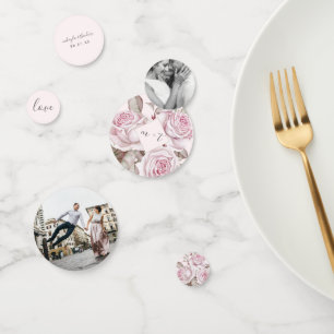 Confettis Roses rose pâle Photo et nom Mariage