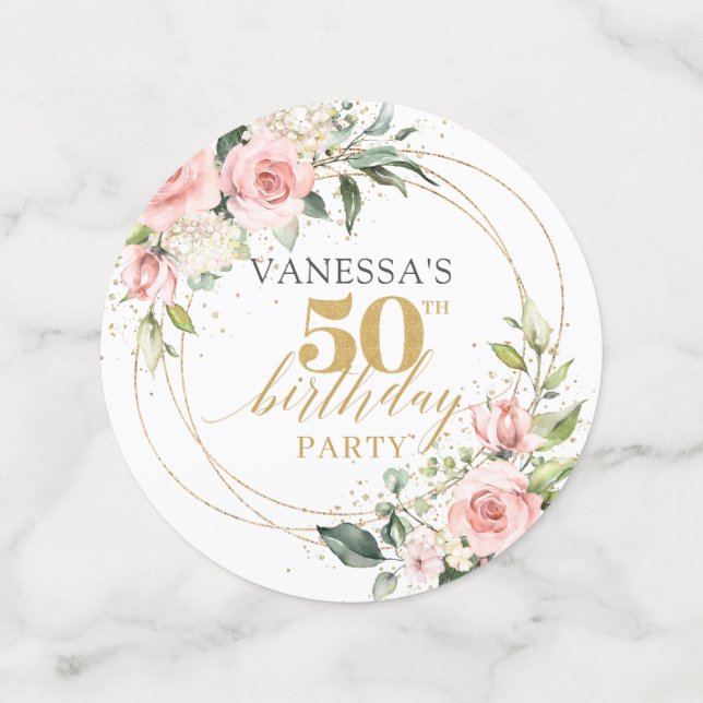 Confettis Roses roses rose pâle parties scintillant d'or 50e (Moyen recto)