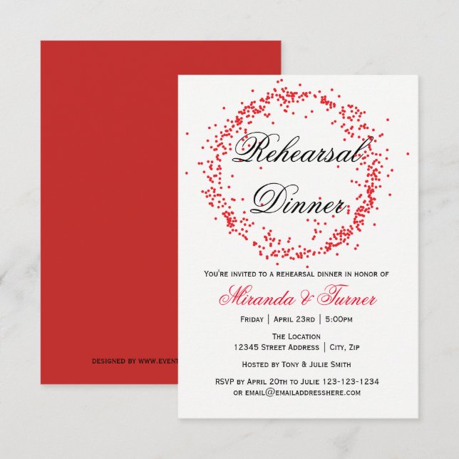 Confettis rouges - invitation de dîner de la (Devant / Derrière)
