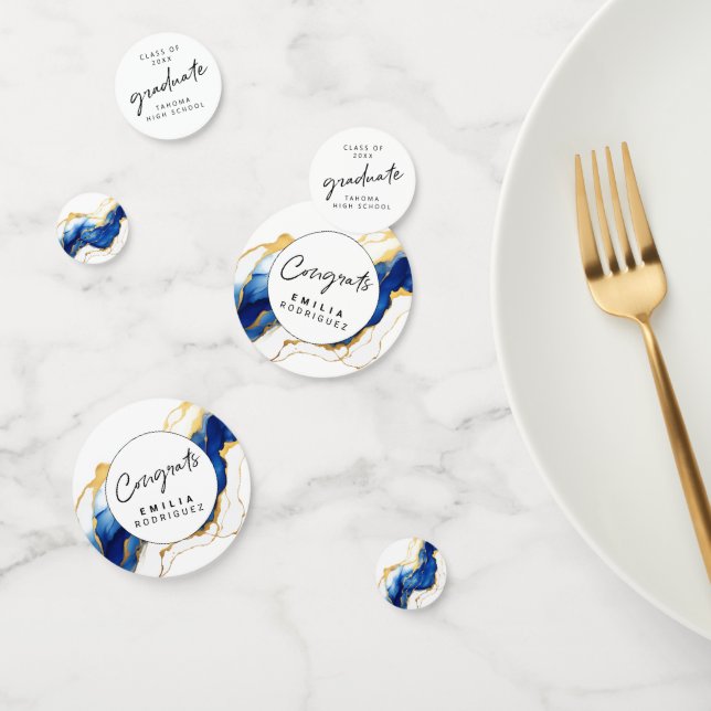 Confettis Royal Bleu Jaune Or Élégant Graduation (Groupe)