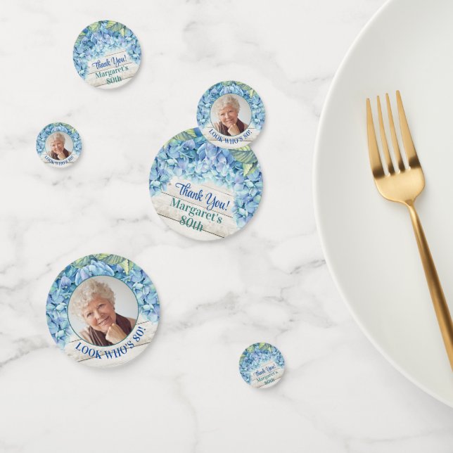 Confettis Rustic Blue Hydrangea Photo 80e anniversaire (Groupe)