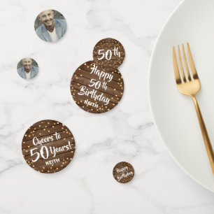 Confettis Rustic Wood Panels Gold Country Joyeux anniversair