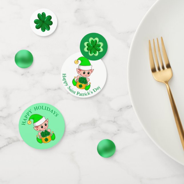 Confettis Saint Patrick's Day Cute Elf & Shamrock (Groupe)