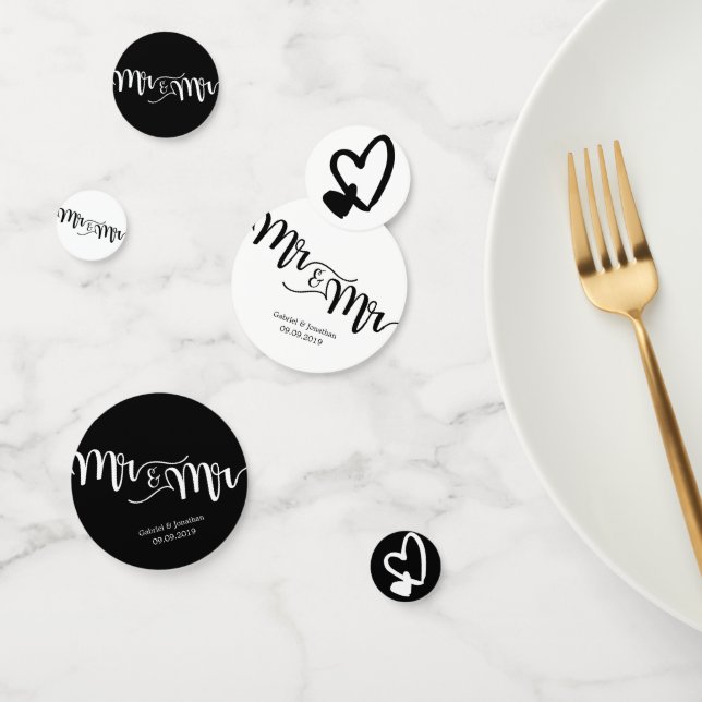 Confettis Script noir et blanc M. et M. Mariage de coeur (Groupe)