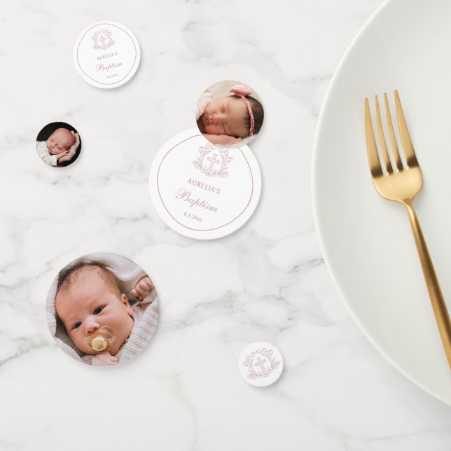 Confettis Simple tableau de Baptême Floral Rose (Groupe)