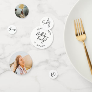 Confettis Soixante Black & White Modern 60th Birthday Phot