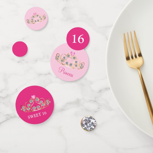 Confettis Sweet 16 Princess Crown sur Rose Gold (Groupe)