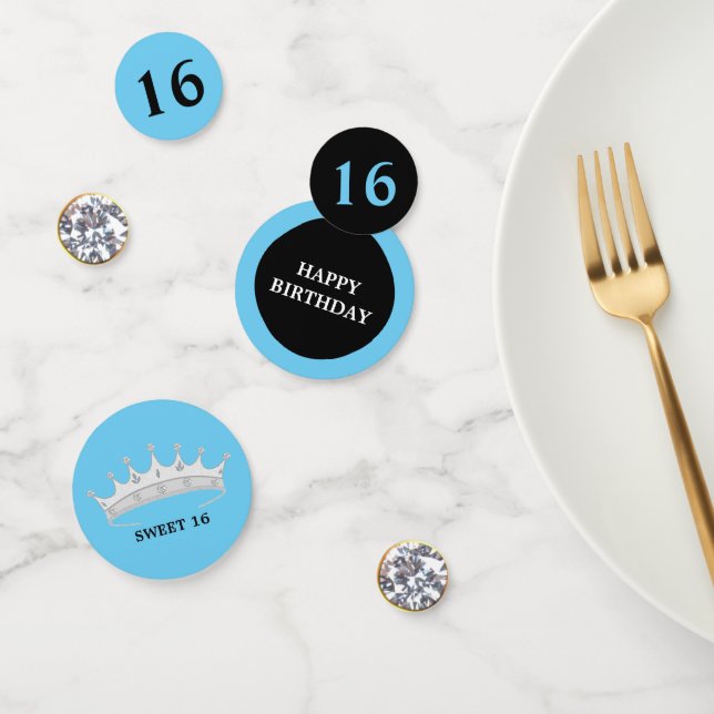 Confettis Sweet 16e anniversaire sur bleu turquoise & noir (Groupe)