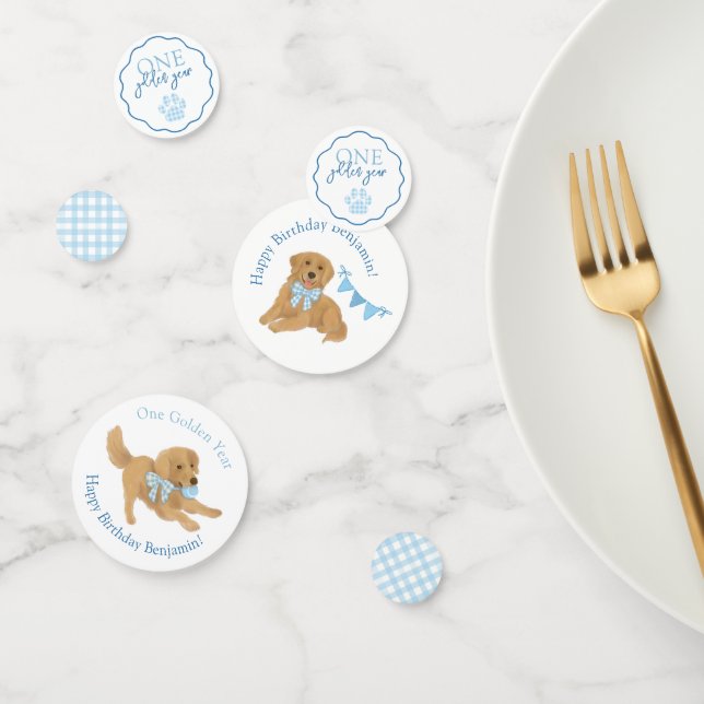 Confettis Table d'anniversaire Blue Gingham One Golden Year  (Groupe)