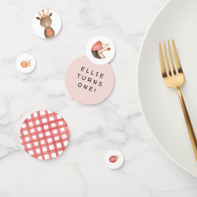 Confettis Table d'anniversaire d'animal de bois rose Confett (Groupe)