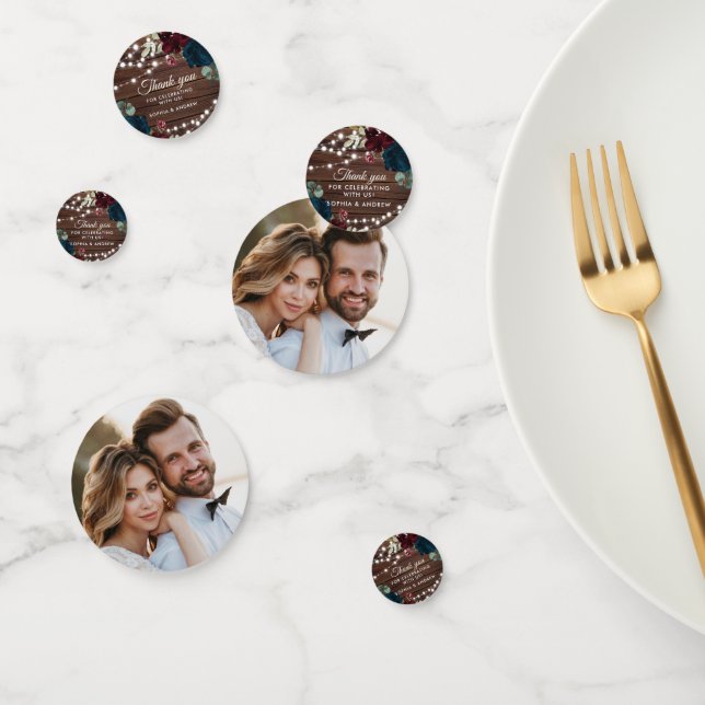 Confettis Table de mariage en bois rustique Fleurs Marsala & (Groupe)