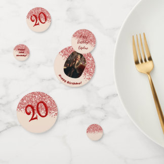 Confettis Table de photo avec paillettes rouges rubis pour 2