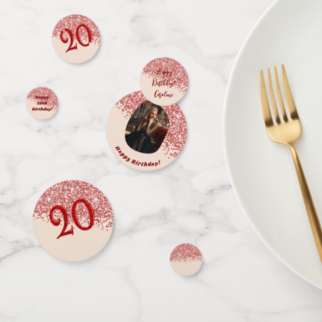 Confettis Table de photo avec paillettes rouges rubis pour 2 (Groupe)