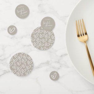Confettis Taupe Minimaliste Script et Cœurs Baby Shower pour