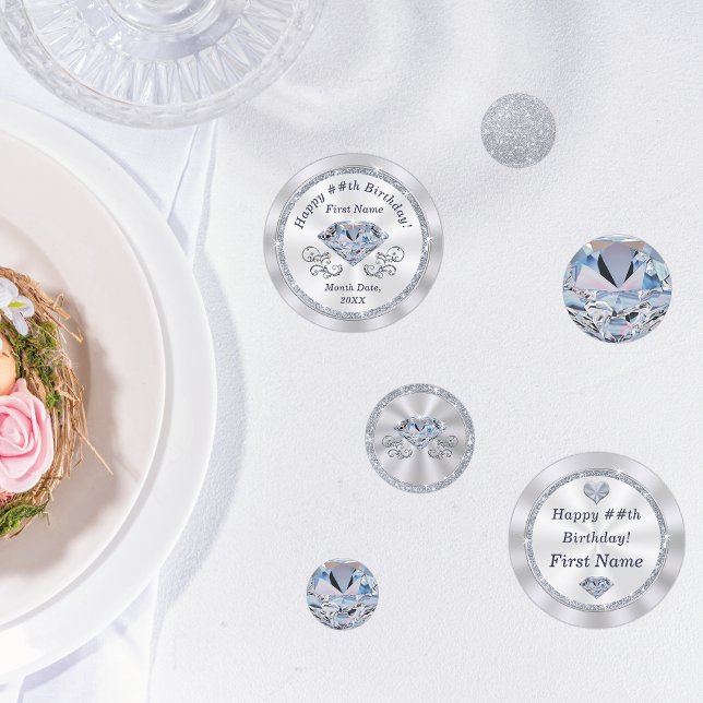 Confettis Thème Diamond Personnalisé, Joyeux tableau d'anniv (Personalized, Birthday Confetti for Diamond Birthday Party Ideas and Diamond Table Decorations.)