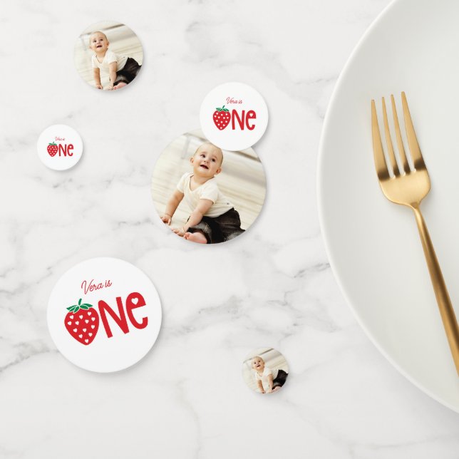 Confettis Thème fraise 3-Photo Décoration de premier anniver (Groupe)