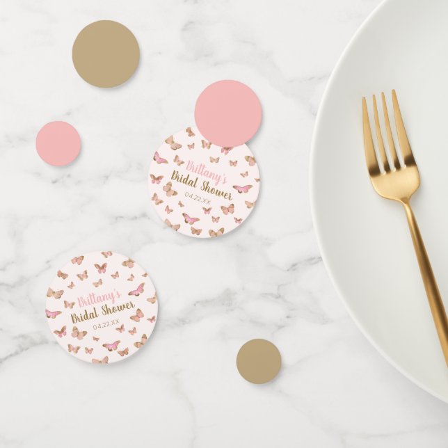Confettis Thème Papillon Brun Rose pour Baby Shower de Maria (Groupe)