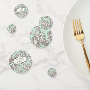 Confettis Toile de Jouy fleurie grise vintage aux motifs de