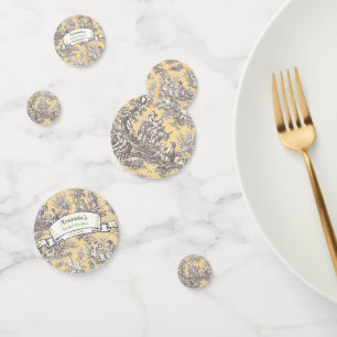 Confettis Toile de Jouy florale jaune grise vintage