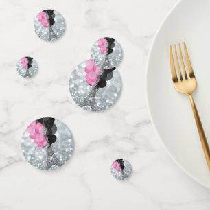 Confettis Tour Eiffel Pailletée Argent Ballons Roses Noirs