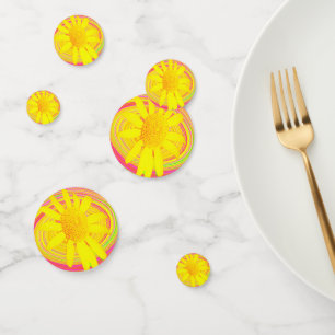 Confettis Tournesol jaune sur une spirale psychédélique